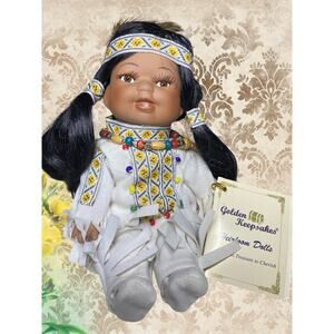 Golden Keepsakes Porcelain Doll Hand Painted Face Native Style Outfit w/ Tag